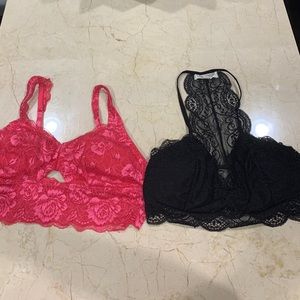 2 Lace Bralette Red & Black